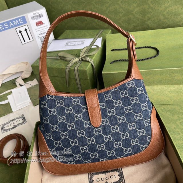 Gucci新款包包 古驰丹宁复古牛仔拼接马衔扣腋下包 Gucci手提肩背斜挎包 636706  gdj1594